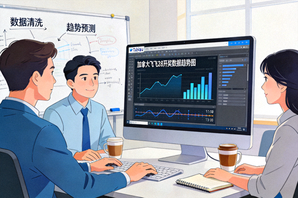 数据分析团队正在使用专业软件进行加拿大飞飞28开奖数据趋势分析